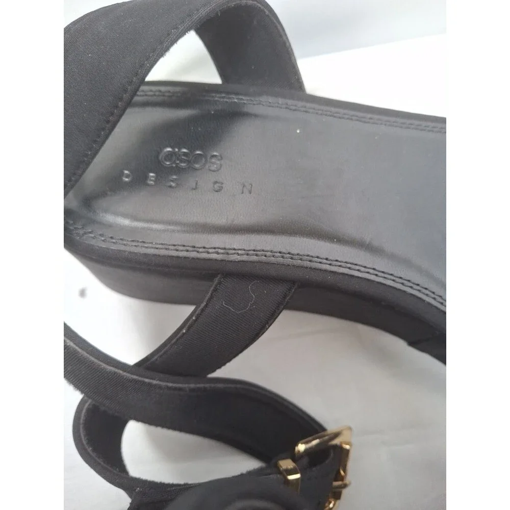 ASOS DESIGN black Ankle Strap Sandals Size 8 W